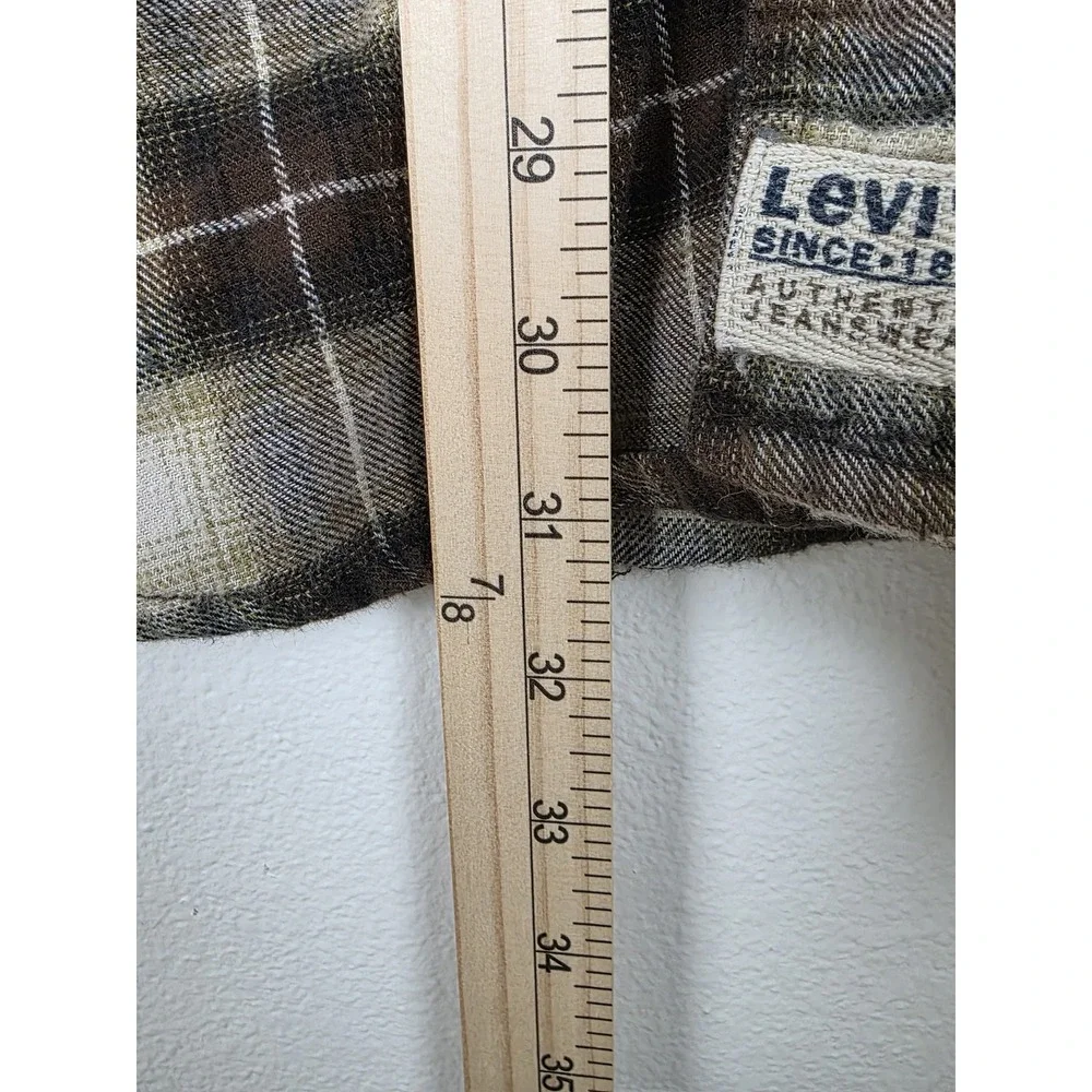 Levis Shirt Mens Large Brown Beige Plaid Button Up Flannel Western Workwear Warm
